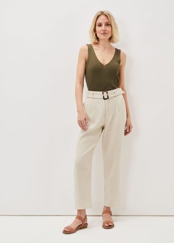 Phase Eight Hazel Linen Tapereds Trousers Grey Canada | NPVOKT-103